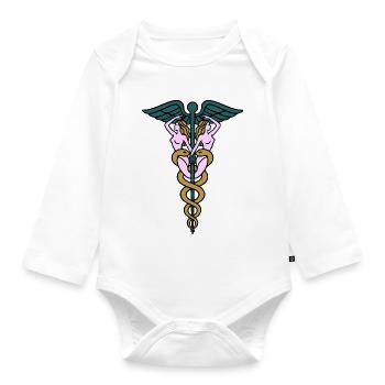 Caduceus Doppel Damen - Baby Bio-Langarm-Body - Weiß - Vorne