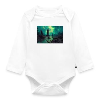 Dark Fantasy Illustration - Baby Bio-Langarm-Body - Weiß - Vorne