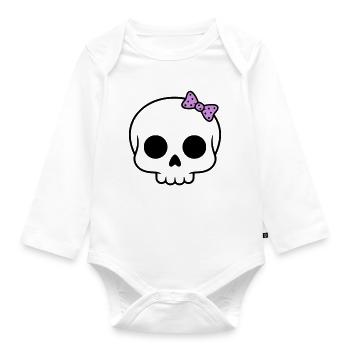 Cute skull with bow | Girly Goth - Organic Longsleeve Baby Bodysuit - white - Front