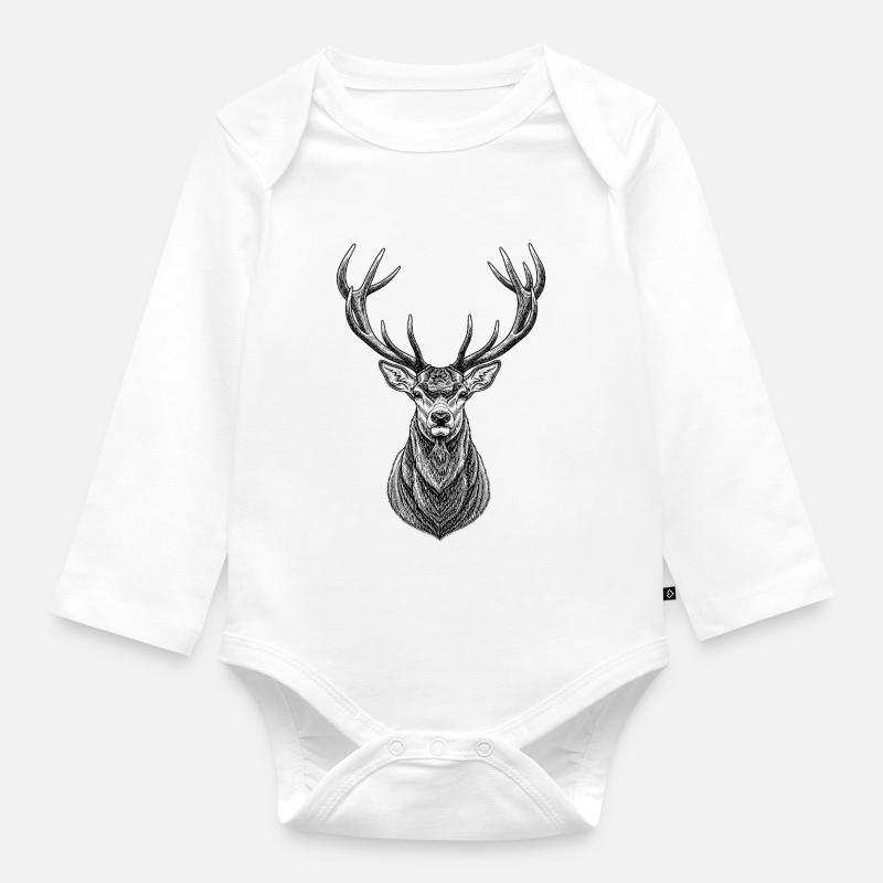 Hirsch Geweih | Jäger Wald & Natur Geschenk - Baby Bio-Langarm-Body - Weiß