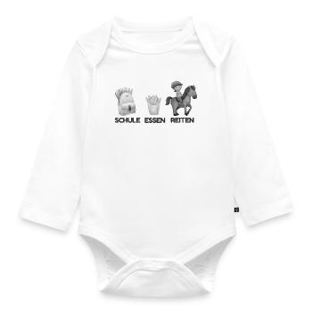 Schule Essen Reiten Motiv - Baby Bio-Langarm-Body - Weiß - Vorne