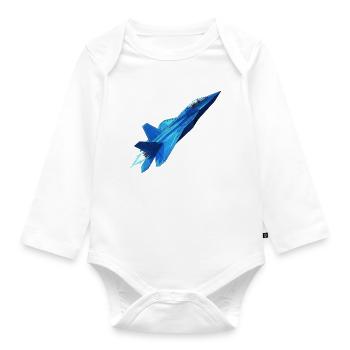 Blue Geometry Jet - Organic Longsleeve Baby Bodysuit - white - Front