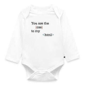 CodeSymbolik Geschweifte und Winkel - Baby Bio-Langarm-Body - Weiß - Vorne