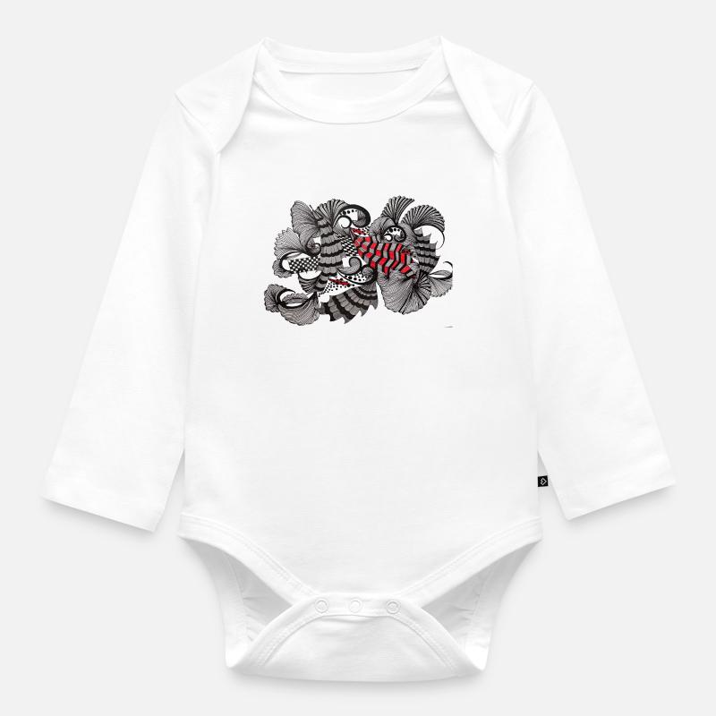Black White Red Pattern - Organic Longsleeve Baby Bodysuit - white