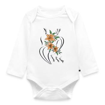 Orangene Lilien mit filigranen Zierlinien - Baby Bio-Langarm-Body - Weiß - Vorne