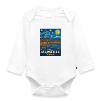 Marseille, France - Organic Longsleeve Baby Bodysuit - white - Front