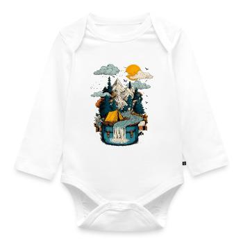 Bergsee Pfad - Camping Backpacker Motiv - Baby Bio-Langarm-Body - Weiß - Vorne