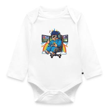 Cool streamer playing games - Organic Longsleeve Baby Bodysuit - white - Front