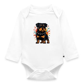 Rottweiler dog with color explosion - Organic Longsleeve Baby Bodysuit - white - Front