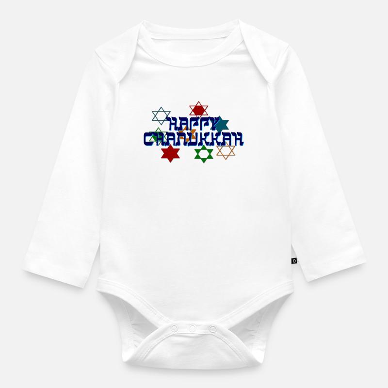 Joyeux Hanoukka - Body Bébé bio manches longues - blanc