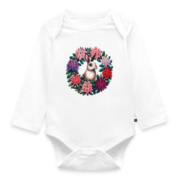 Circular Floral Rabbit - Organic Longsleeve Baby Bodysuit - white - Front