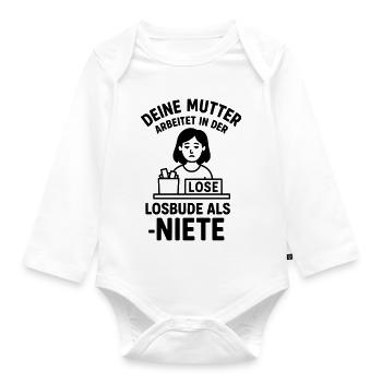 losbude deine mutter witz - Baby Bio-Langarm-Body - Weiß - Vorne