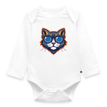 Katze mit Sonnenbrille Maskottchen - Baby Bio-Langarm-Body - Weiß - Vorne