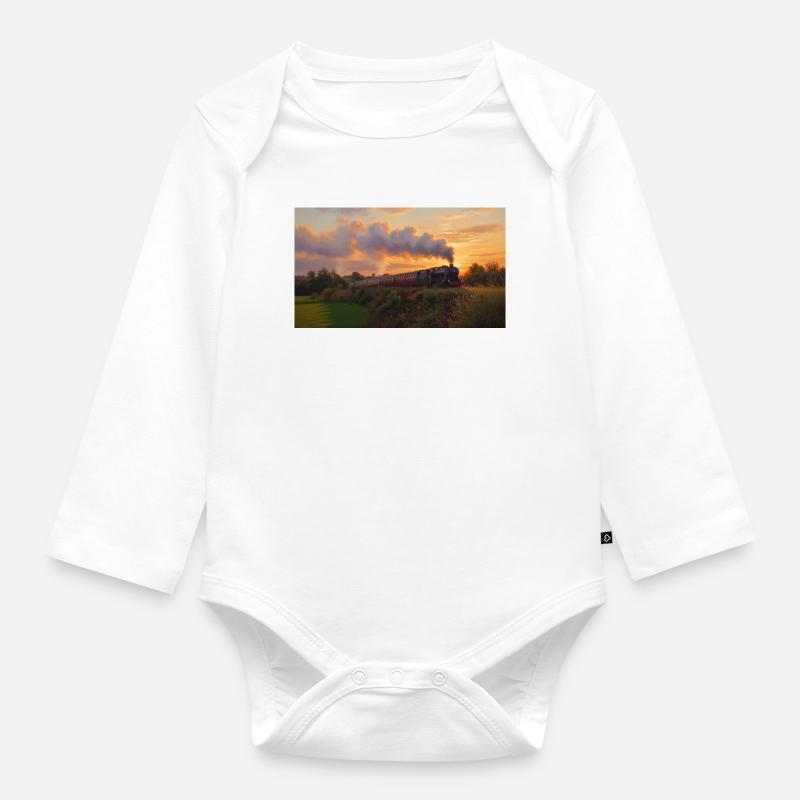 Train à vapeur du coucher du soleil - Body Bébé bio manches longues - blanc