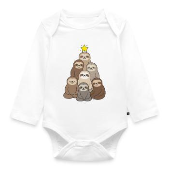 Süßer Faultier-Christbaum Weihnachten cutest - Baby Bio-Langarm-Body - Weiß - Vorne