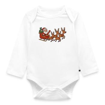 Christmas sleigh with reindeer - Organic Longsleeve Baby Bodysuit - white - Front