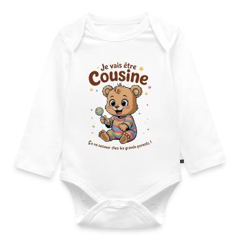 Ich werde Cousine, Ankündigung Schwangerschaft, zukünftiges Baby - Baby Bio-Langarm-Body - Weiß - Vorne