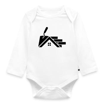 Maurer Logo mit Hauskontur, Kelle & Ziegelsteinen - Baby Bio-Langarm-Body - Weiß - Vorne
