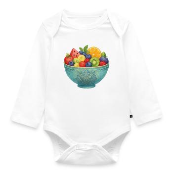 Watercolor Fruit in Mandala Fruit Bowl Healthy Fruits - Organic Longsleeve Baby Bodysuit - white - Front