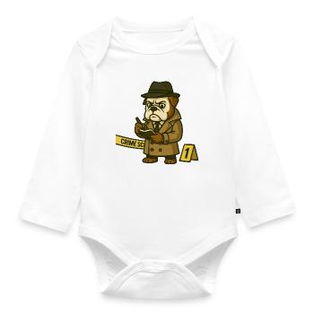 Detective Bulldog at Crime Scene Notes - Organic Longsleeve Baby Bodysuit - white - Front