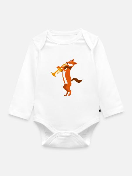 Fuchs mit Trompete, Abstraktionsmalerei Wildlive - Baby Bio-Langarm-Body - Weiß