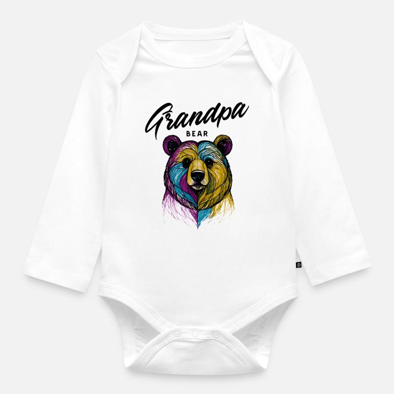 Rainbow Bear Split Opa Bär - Baby Bio-Langarm-Body - Weiß
