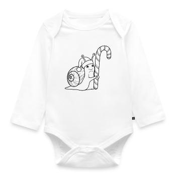 Escargot de Noël doux avec canne d’orge d’orge - Body Bébé bio manches longues - blanc - Devant