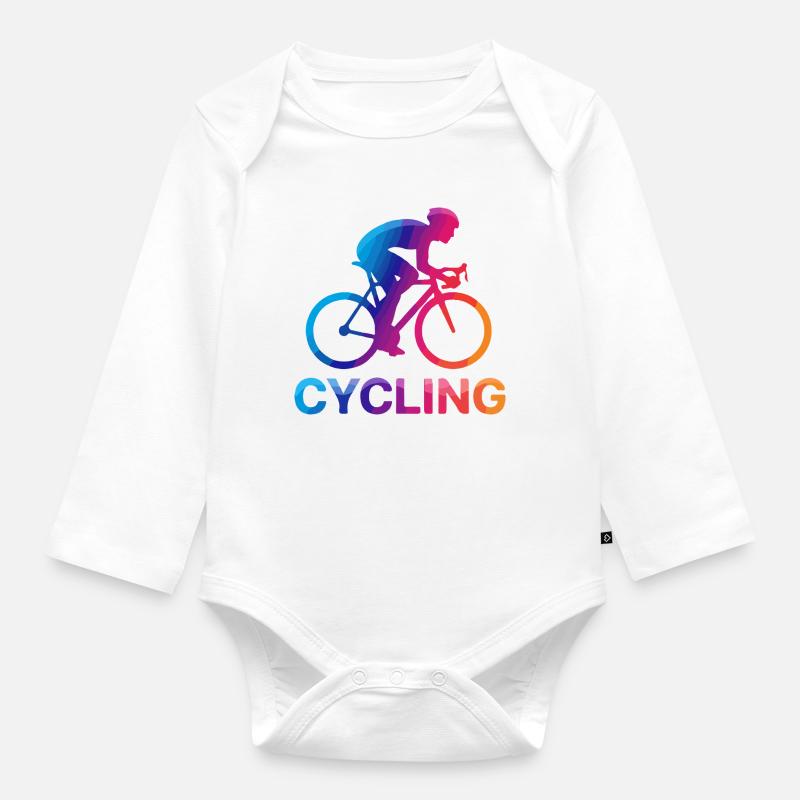 Rainbow Cyclist Silhouette - Organic Longsleeve Baby Bodysuit - white