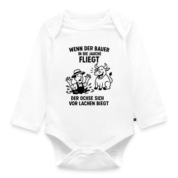 farmer slurry saying joke ox - Organic Longsleeve Baby Bodysuit - white - Front