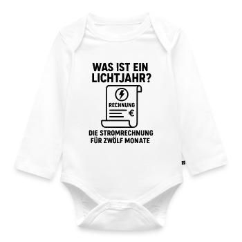 Electricity bill light year joke - Organic Longsleeve Baby Bodysuit - white - Front