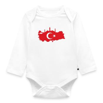 Türkische Landkarte mit Moschee-Silhouette - Baby Bio-Langarm-Body - Weiß - Vorne