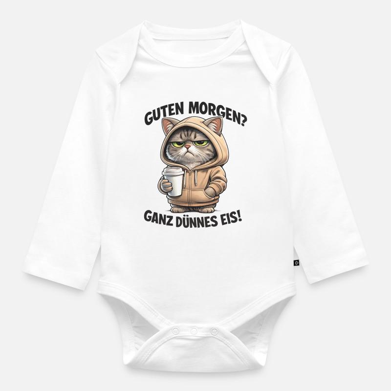 Sweat à capuche Cat Cafe Morning Pull - Body Bébé bio manches longues - blanc
