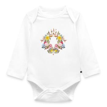 Barocker Blütenkranz mit zarten Frühlingsakzenten - Baby Bio-Langarm-Body - Weiß - Vorne