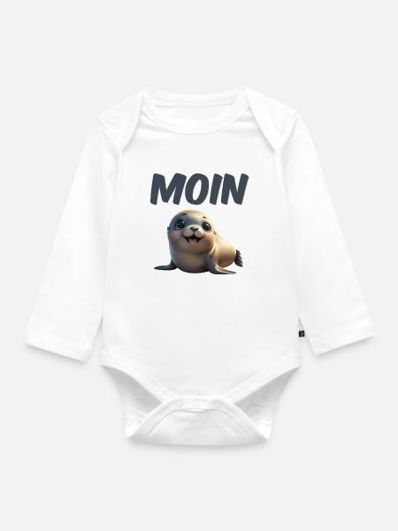 Süßer Seehund mit MOIN Schrift - Baby Bio-Langarm-Body - Weiß