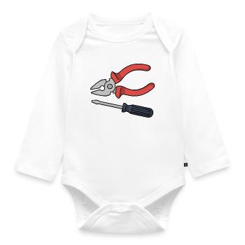 Stylized pliers and screwdrivers - Organic Longsleeve Baby Bodysuit - white - Front