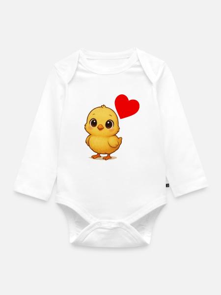 Stickiges Kükenherz - Baby Bio-Langarm-Body - Weiß
