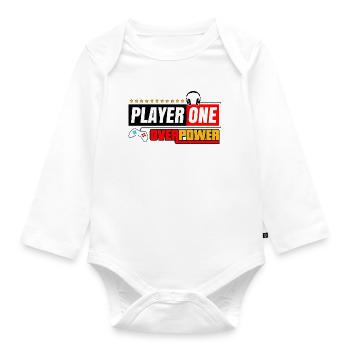 Player One Overpower | Gamers and Streamers Style - Organic Longsleeve Baby Bodysuit - white - Front