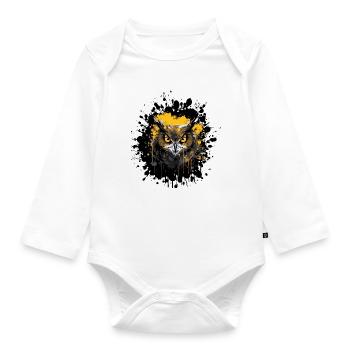 Eule Nachteule Splatter - Baby Bio-Langarm-Body - Weiß - Vorne