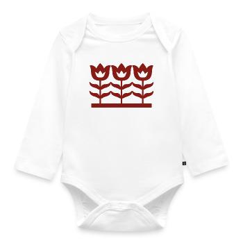 Red Tulip Chinese Paper Cutting Pattern - Organic Longsleeve Baby Bodysuit - white - Front