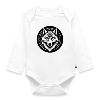 Wolf with Nordic symbols - Organic Longsleeve Baby Bodysuit - white - Front