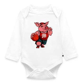 Piggy Basketball Player / Basketball Piggy - Organic Longsleeve Baby Bodysuit - white - Front