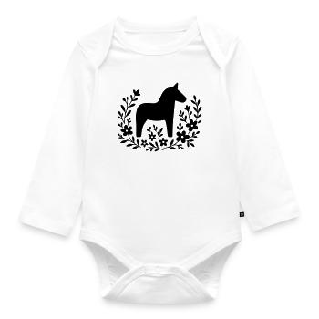Dalapferd – Nordic Folk Art Design - Baby Bio-Langarm-Body - Weiß - Vorne