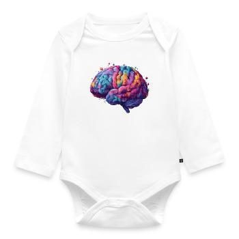 Colorful Neurodiversity Brain in Colorful Kun - Organic Longsleeve Baby Bodysuit - white - Front