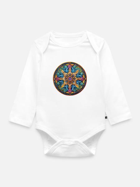 Mandala Feuerstern - Baby Bio-Langarm-Body - Weiß