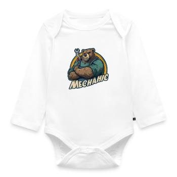 Mechanic Bear Strong Workshop Motif - Organic Longsleeve Baby Bodysuit - white - Front