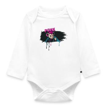 Punk Mouse with Mohawk and Leather Jacket - Organic Longsleeve Baby Bodysuit - white - Front
