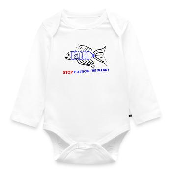 Fish and plastic - Organic Longsleeve Baby Bodysuit - white - Front