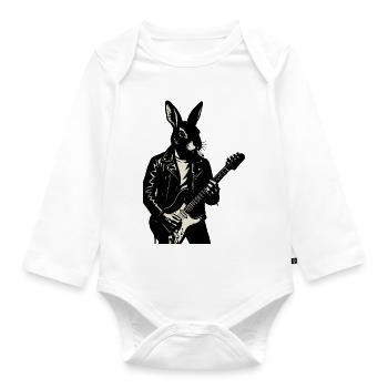 Rabbit in Leather plays Guitar - Organic Longsleeve Baby Bodysuit - white - Front