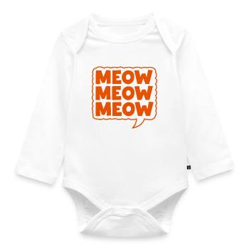 Meow Meow Meow Cat Speech Bubble - Organic Longsleeve Baby Bodysuit - white - Front
