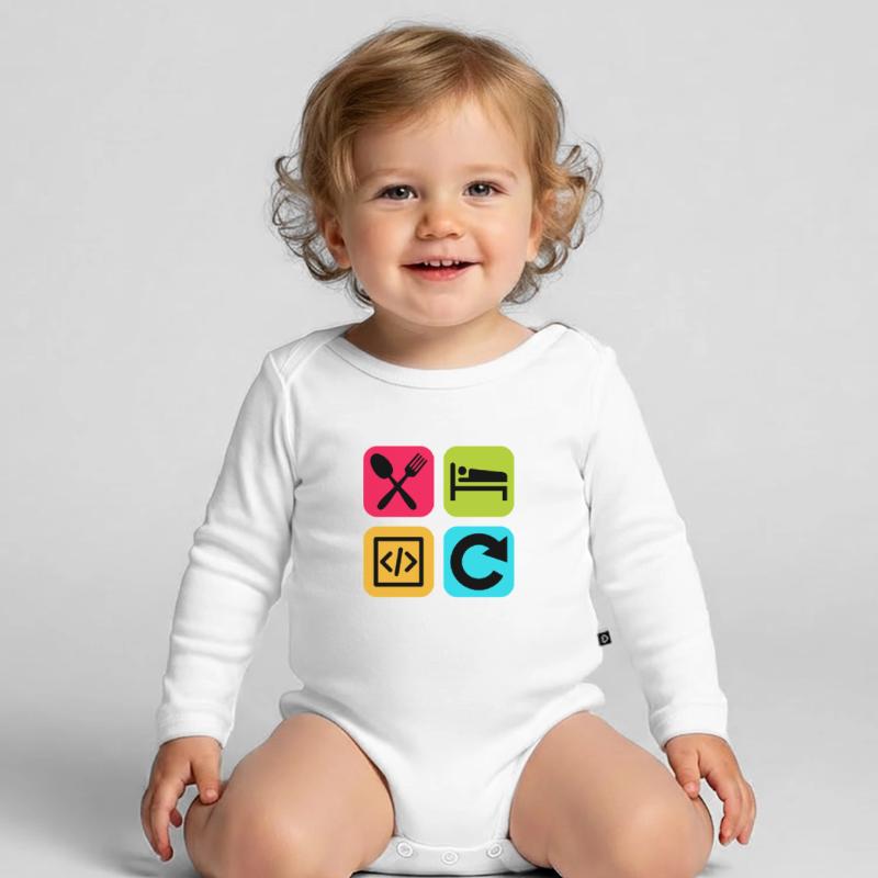 Manger Dormir Code Répéter Citation drôle Dev Body Bébé bio manches longues